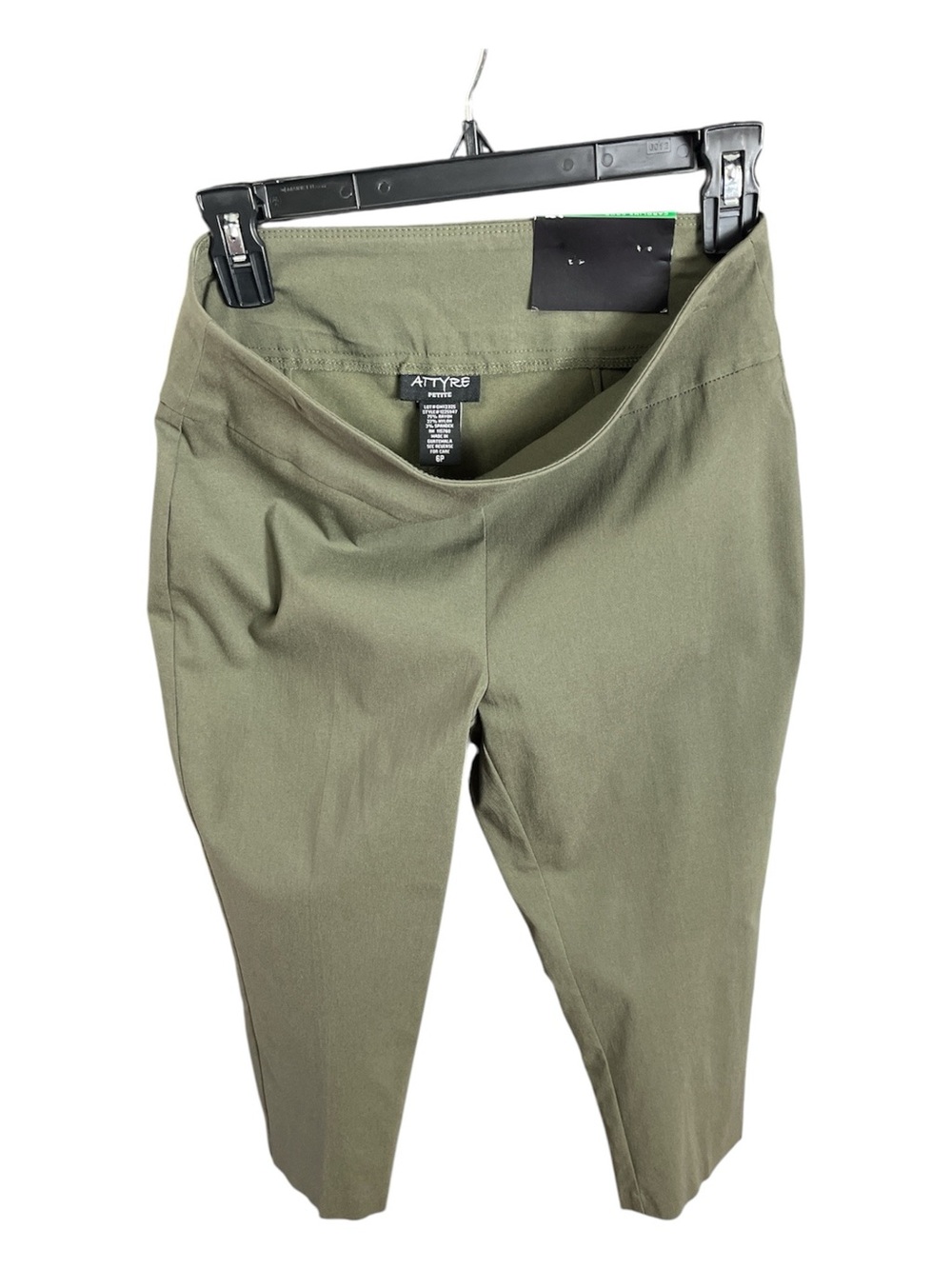 Attyre NY Caroline Olive Green Crop Petite Pants Pull On Smoothing - Size 6P NWT
